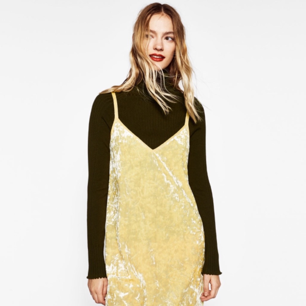 Zara Yellow Crushed Velvet Dress